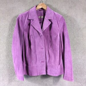 i.e. Woman Purple Suede Leather Blazer Jacket 3 Button Pockets Plus Size 1X